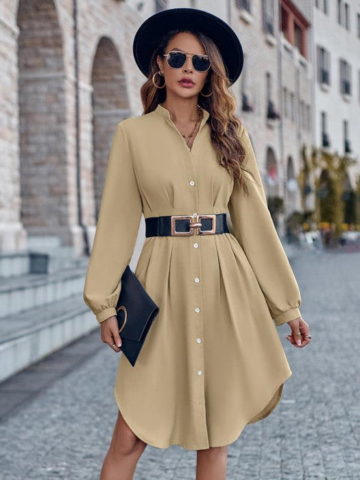 Elegant V-neck Cardigan Dress with Flattering Waist Detail