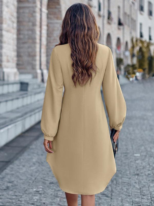 Elegant V-neck Cardigan Dress with Flattering Waist Detail