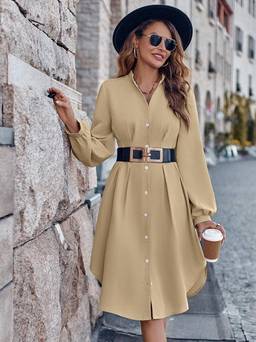 Elegant V-neck Cardigan Dress with Flattering Waist Detail