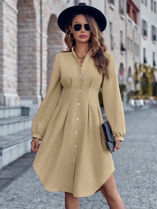 Elegant V-neck Cardigan Dress with Flattering Waist Detail