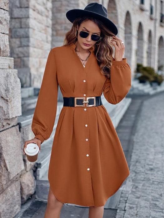 Elegant V-neck Cardigan Dress with Flattering Waist Detail