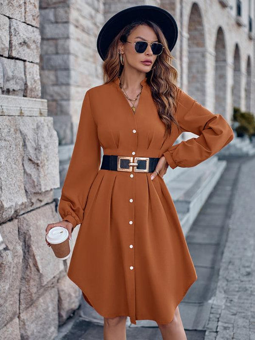 Elegant V-neck Cardigan Dress with Flattering Waist Detail