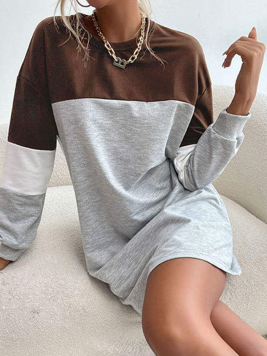 Stylish Casual Color Block Sweatshirt Dress for Women - Cozy Elegance