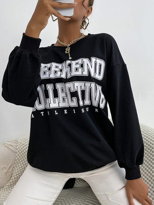 Trendy Letter Print Round Neck Sweatshirt - Must-Have Casual Essential