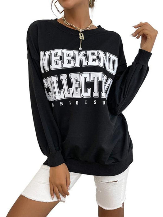 Trendy Letter Print Round Neck Sweatshirt - Must-Have Casual Essential