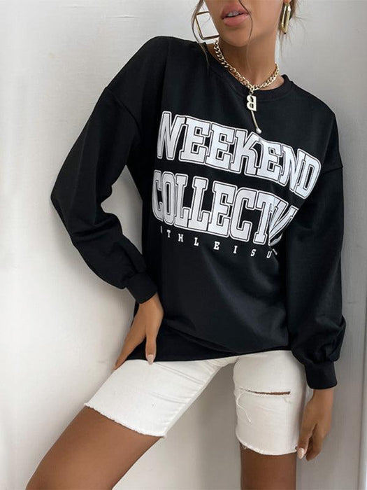 Trendy Letter Print Round Neck Sweatshirt - Must-Have Casual Essential