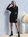 Chic Pile Collar Solid Color Knit Sweater Dress with Long Sleeves