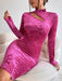 Sexy Velvet Bodycon Dress with Half-High Collar and Hollow Out Design