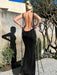 Sultry Backless Strappy Halter Neck Dress with Long Skirt