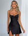 Sultry Lace-Up V-Neck Hot Girl Dress with Hip-Covering Slits