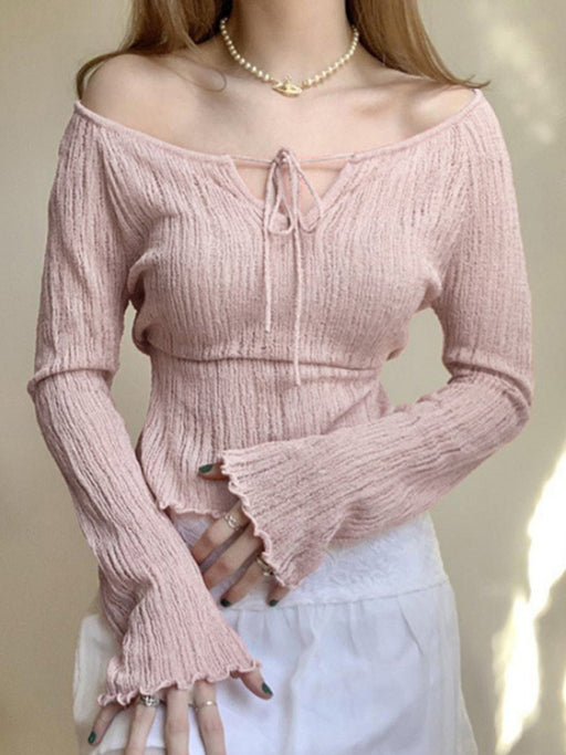 Casual Ribbed Knit Top with Ruffled Hem