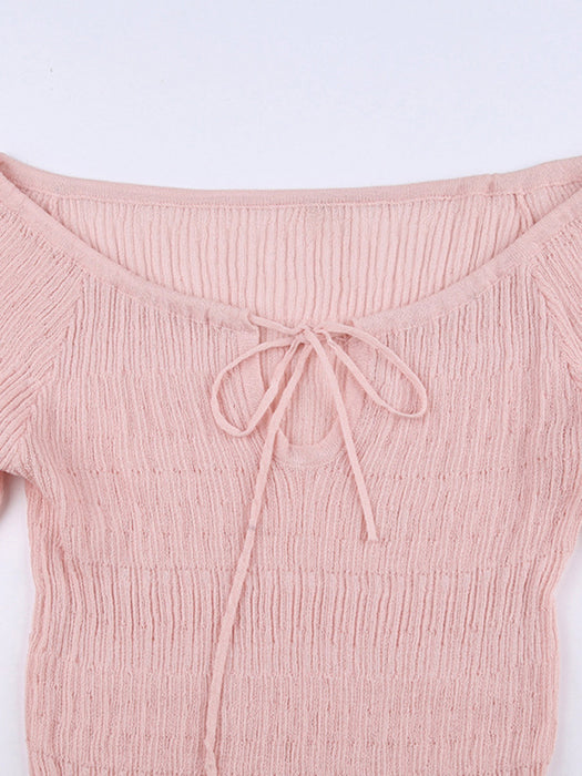 Casual Ribbed Knit Top with Ruffled Hem