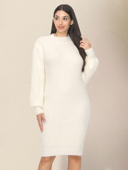 Chic & Cozy Women's Knitted Sweater Dress - Elegant Round Neck Slim Fit Design