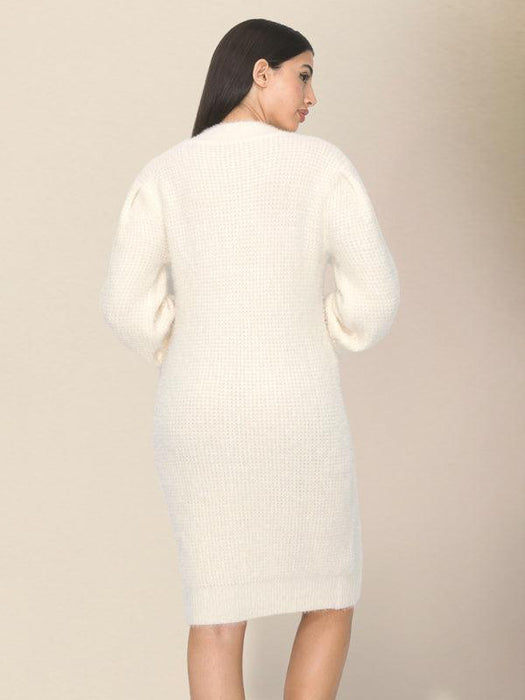 Chic & Cozy Women's Knitted Sweater Dress - Elegant Round Neck Slim Fit Design