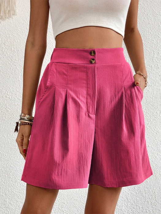 Sophisticated High-Waisted Buttoned Shorts for Stylish Women