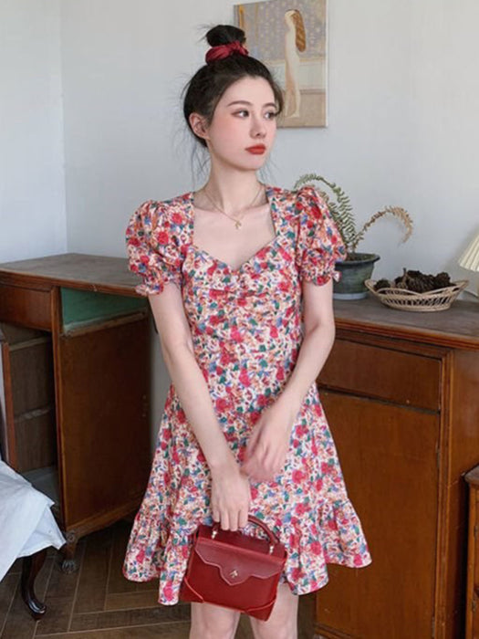 Women's New French Retro Floral Dress