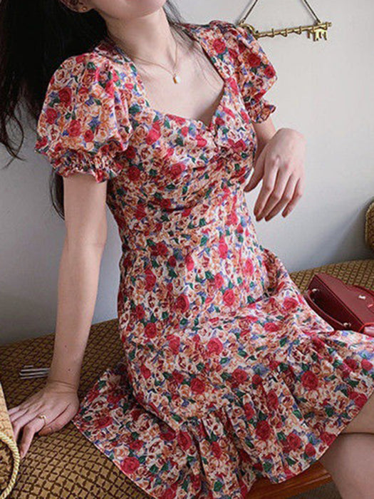 Women's New French Retro Floral Dress