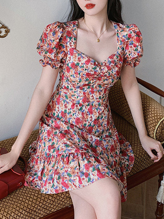 Women's New French Retro Floral Dress