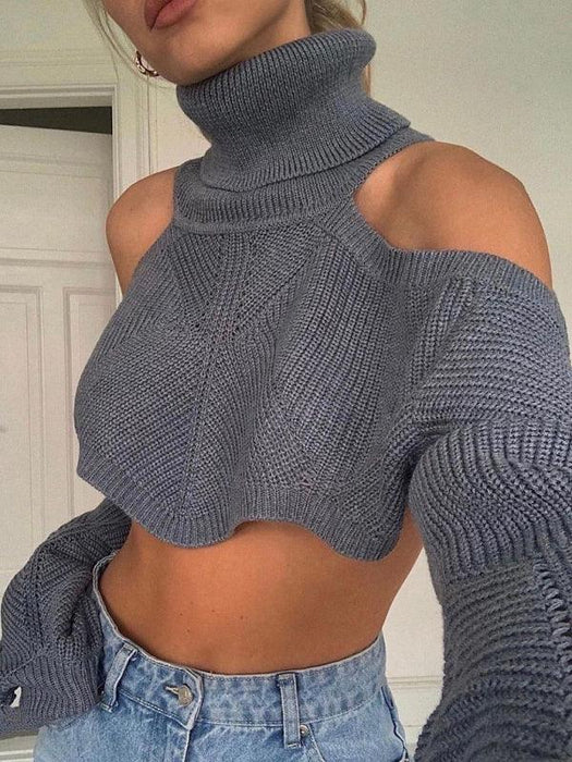 Chic Off-Shoulder Turtleneck Sweater for Effortless Elegance