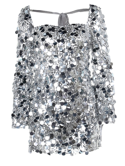 Glamorous Sequin Waist Bodycon Dress with Exposed Back Detail