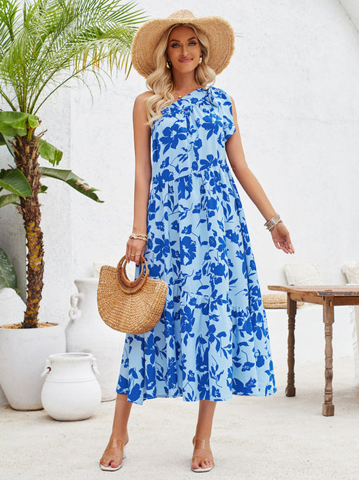 Bohemian Chic Strappy Off-Shoulder Printed Dress with Waist Tie