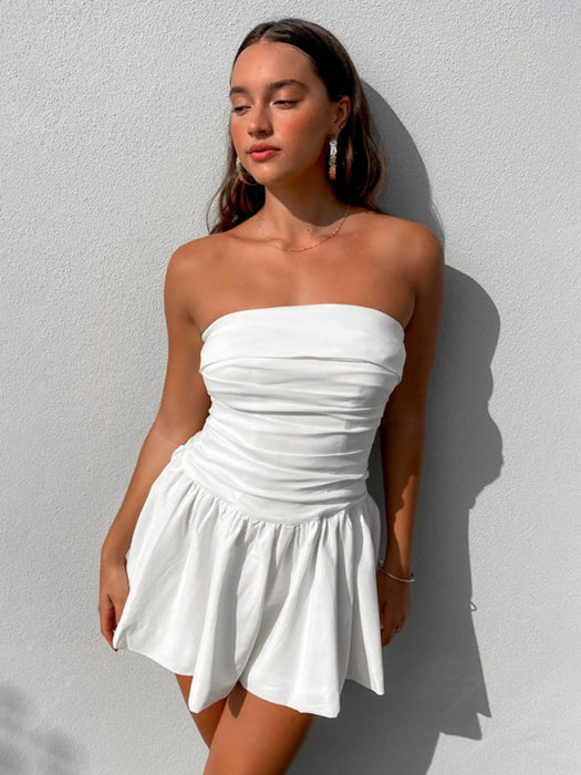 Women Pleated Strapless Mini Dress