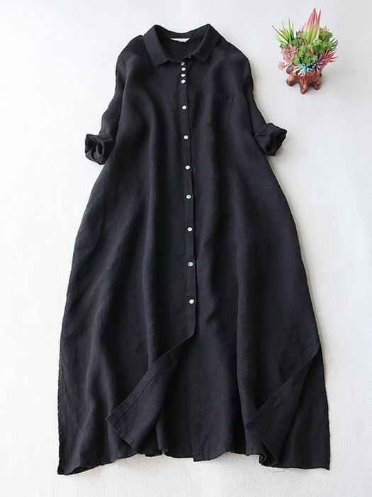 New women's simple loose three-quarter sleeve lapel shirt dress