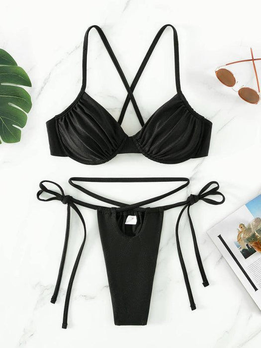 Allure Strappy V-Neck Two-Piece Swimsuit - Elegant Women's Beachwear