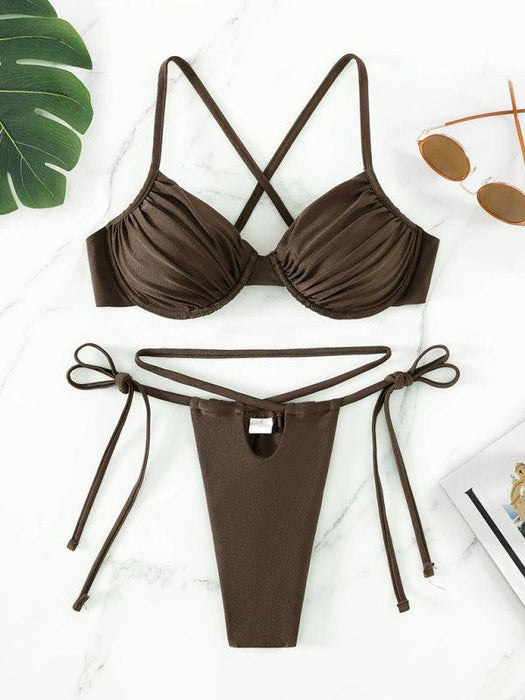 Allure Strappy V-Neck Two-Piece Swimsuit - Elegant Women's Beachwear