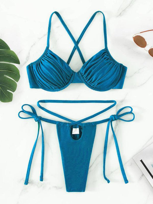 Allure Strappy V-Neck Two-Piece Swimsuit - Elegant Women's Beachwear