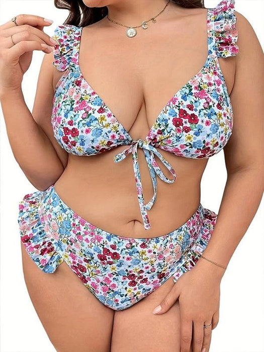 Elegant Plus Size Floral Lace Cut-Out Bikini – Chic Swimwear for the Fashion-Forward