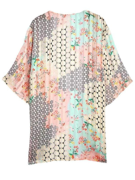 Floral Chiffon Sun Protection Cardigan - Short-Sleeved Fashion Cover-Up