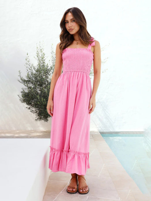 Fresh and sweet simple solid color suspender dress