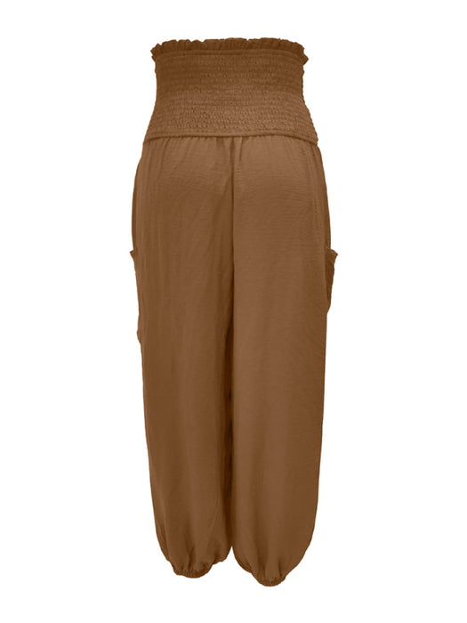 Chic Wide-Leg Polyester Trousers with Elastic Waist for Women