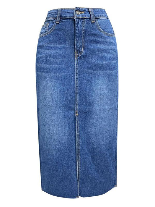 Trendy High-Waisted Denim A-Line Skirt with Slit - Your Must-Have for Spring and Summer