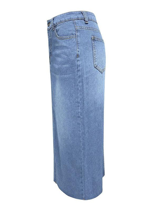 Trendy High-Waisted Denim A-Line Skirt with Slit - Your Must-Have for Spring and Summer