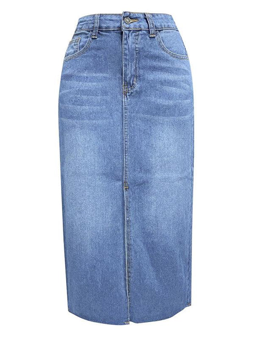 Trendy High-Waisted Denim A-Line Skirt with Slit - Your Must-Have for Spring and Summer