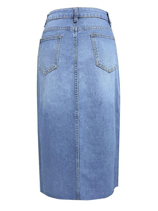 Trendy High-Waisted Denim A-Line Skirt with Slit - Your Must-Have for Spring and Summer