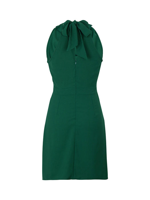 Elegant Sleeveless Swing Collar Waist Dress for Women