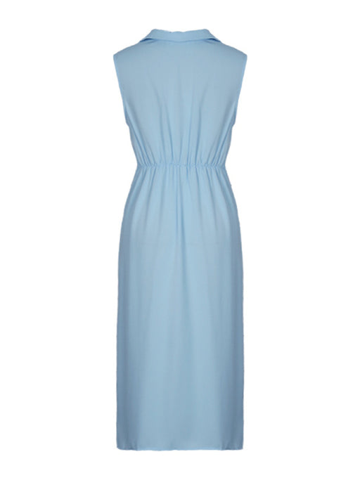 Chic Sleeveless Lapel V-Neck Dress with Elegant Twist Detail
