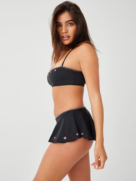 Chic High-Waisted Swim Set with Flowy Skirt and Adjustable Straps