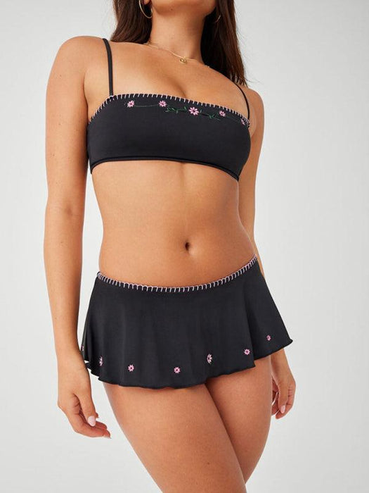 Chic High-Waisted Swim Set with Flowy Skirt and Adjustable Straps