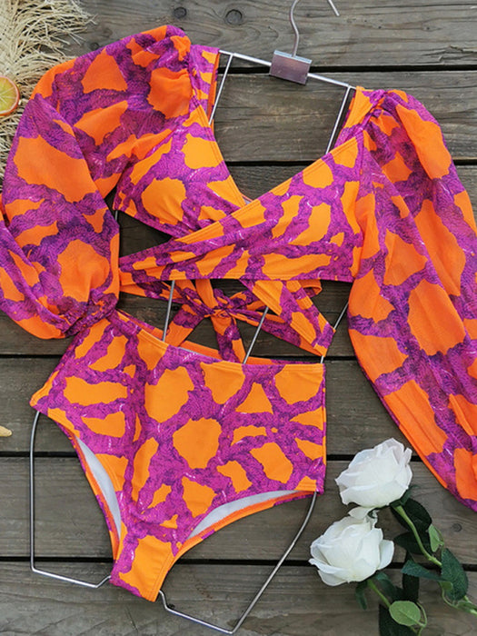 Chic Printed Three-Piece Bikini Set for Vacations and Parties