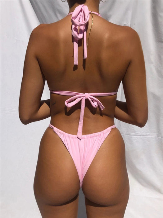 Modern Split Gradient Print Halterneck Bikini with String Closure