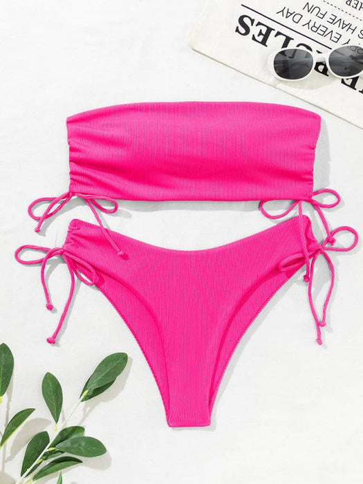 Vibrant Split Strap Bandeau Bikini Set - Eye-Catching Multicolor Swimwear