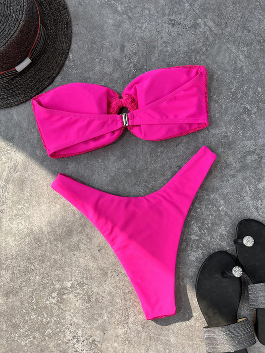 Hollow Tube Top and Backless Split Bikini - Stylish and Sexy Summer Swimwear
