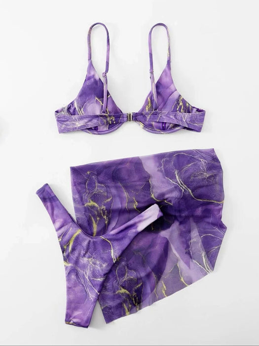 Marble Tie-Dye Bikini Set with Crop Top and High-Waisted Bottoms