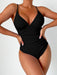 Deep V Neck Solid Color One-Piece Swimsuit with Sexy Appeal