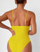 Deep V Neck Solid Color One-Piece Swimsuit with Sexy Appeal