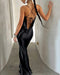 Solid Color Strapless Backless Evening Dress with Swing Neck